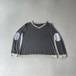 Hawiton Women’s Vintage Grey V-Neck Polka Dot Elbow Padded Sweater Top